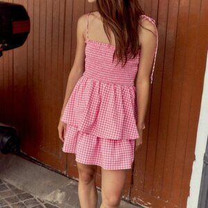 Zara Pink Gingham Tiered Mini Dress